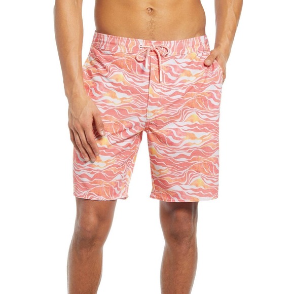 johnnie-O Other - ✨2/$20 Johnnie-O Walpole Wave Print Half Elastic Swim Trunks Coral Reef Mens XXL